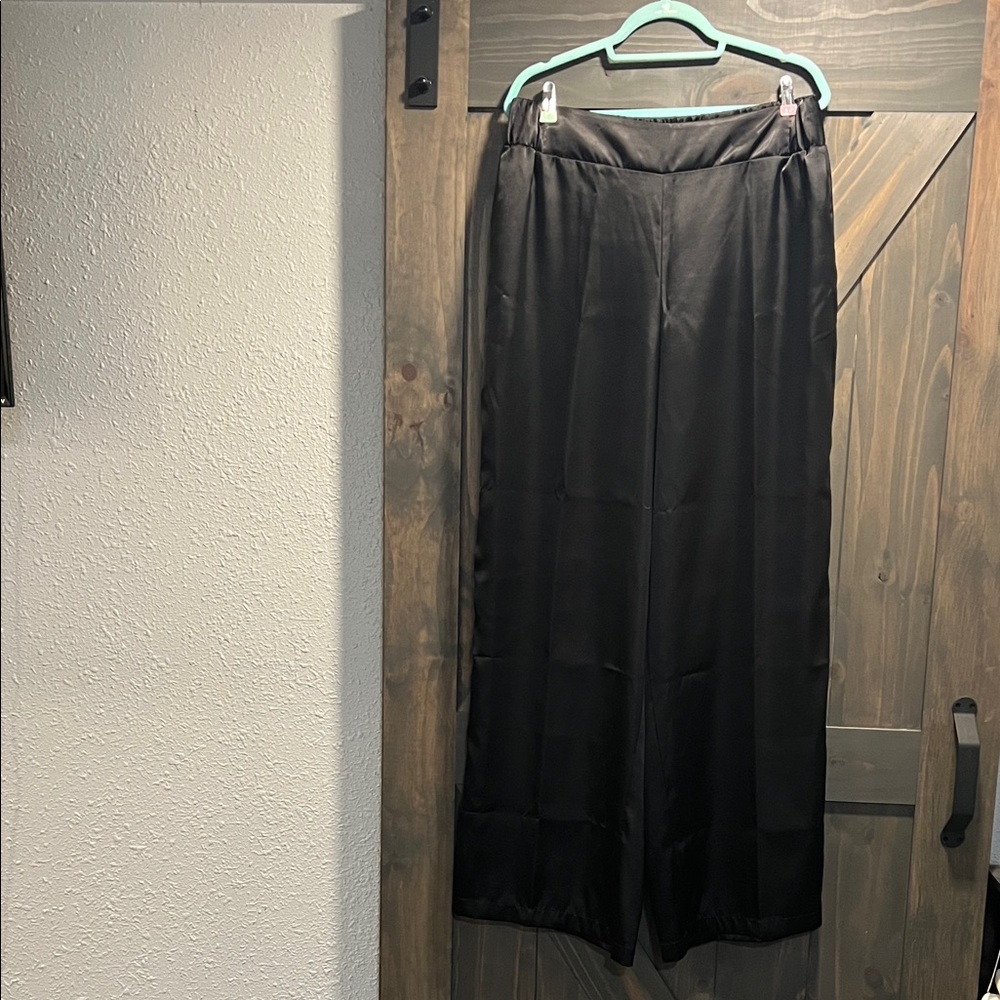 Lane Bryant Tall Black Satin Wide Leg Pants